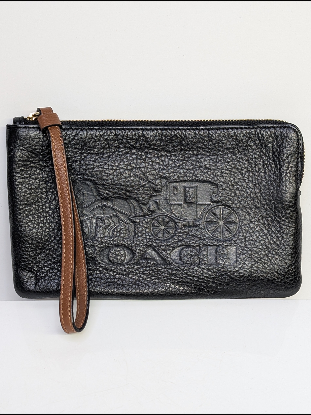 Coach Black/Redwood Horse And Carriage Corner Zip Wristlet Clutch C4464